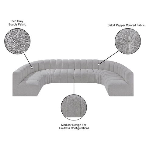 Briar Grey 150 Boucle Fabric Upholstered Modular Sectional, 8-Piece