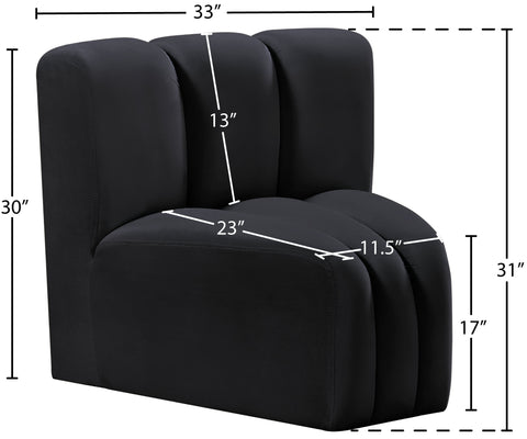 Briar Black Velvet Upholstered Modular Curved Corner Chair, 1 Piece