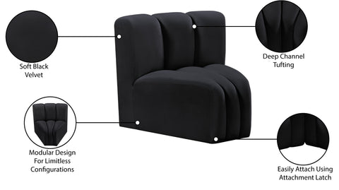 Briar Black Velvet Upholstered Modular Curved Corner Chair, 1 Piece