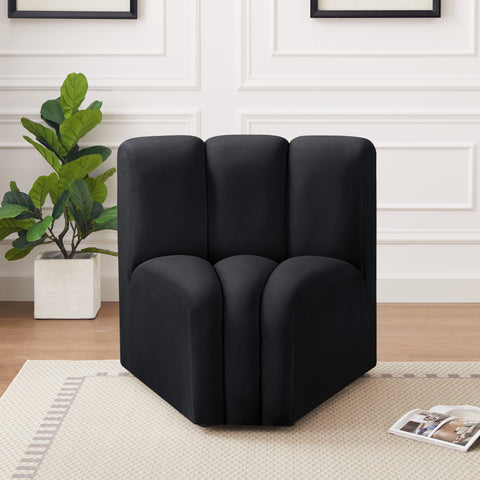 Briar Black Velvet Upholstered Modular Curved Corner Chair, 1 Piece