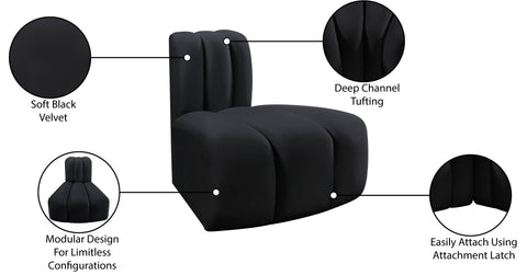 Briar Black Velvet Upholstered Modular Reverse Corner Chair, 1 Piece