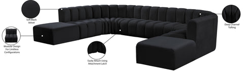 Briar Black 161 Velvet Upholstered Modular Sectional, 10-Piece