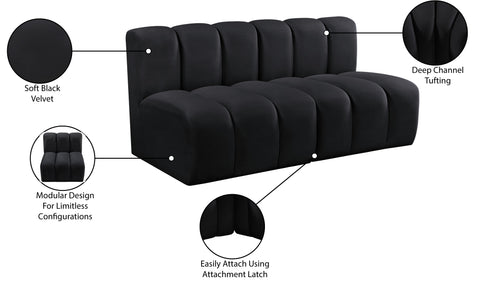Briar Black 60 Velvet Upholstered Modular Sectional , 2-Piece (Style 1)