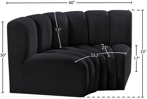 Briar Black 60 Velvet Upholstered Modular Sectional , 2-Piece (Style 2)