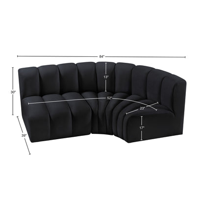 Zara Black Velvet Modular Sofa S3A