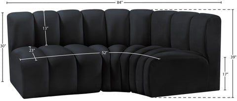 Briar Black 84 Velvet Upholstered Modular Sectional, 3-Piece