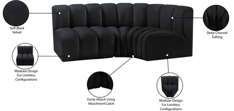 Briar Black 84 Velvet Upholstered Modular Sectional, 3-Piece