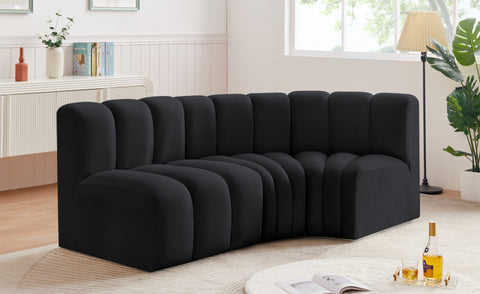 Briar Black 84 Velvet Upholstered Modular Sectional, 3-Piece