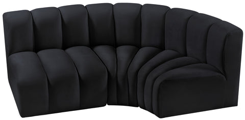 Briar Black 84 Velvet Upholstered Modular Sectional, 3-Piece