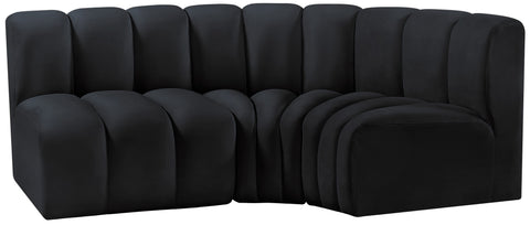 Briar Black 84 Velvet Upholstered Modular Sectional, 3-Piece