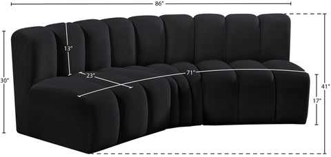 Briar Black 86 Velvet Upholstered Modular Sectional, 3-Piece