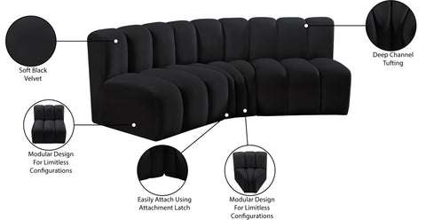 Briar Black 86 Velvet Upholstered Modular Sectional, 3-Piece