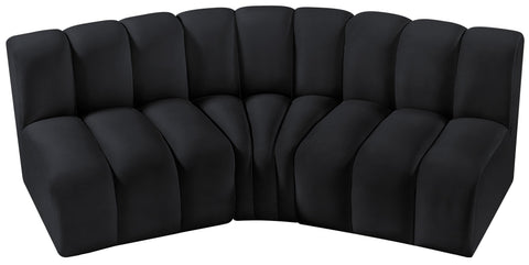 Briar Black 86 Velvet Upholstered Modular Sectional, 3-Piece