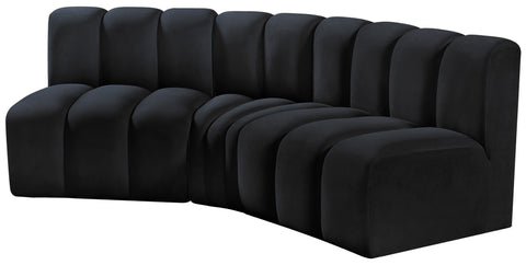 Briar Black 86 Velvet Upholstered Modular Sectional, 3-Piece