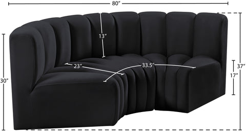 Briar Black 80 Velvet Upholstered Modular Sectional, 3-Piece