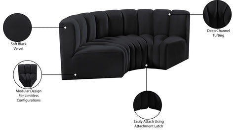 Briar Black 80 Velvet Upholstered Modular Sectional, 3-Piece