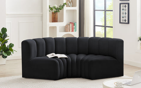 Briar Black 80 Velvet Upholstered Modular Sectional, 3-Piece