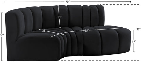 Briar Black 70 Velvet Upholstered Modular Sectional, 3-Piece