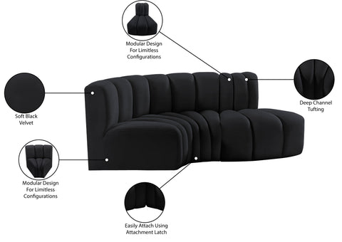 Briar Black 70 Velvet Upholstered Modular Sectional, 3-Piece