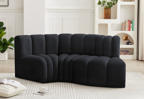 Briar Black 70 Velvet Upholstered Modular Sectional, 3-Piece