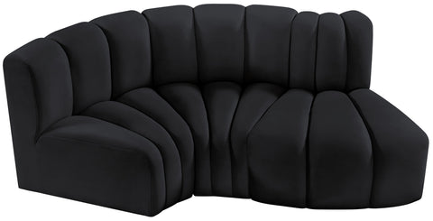 Briar Black 70 Velvet Upholstered Modular Sectional, 3-Piece