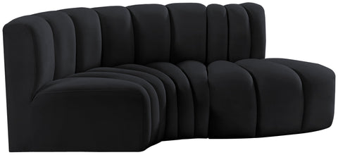 Briar Black 70 Velvet Upholstered Modular Sectional, 3-Piece