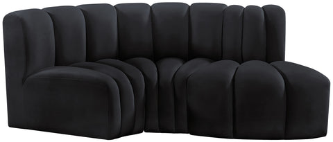 Briar Black 70 Velvet Upholstered Modular Sectional, 3-Piece