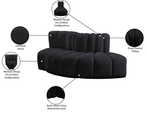 Briar Black 77 Velvet Upholstered Modular Sectional, 3-Piece