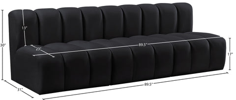 Briar Black 89.5 Velvet Upholstered Modular Sectional, 3-Piece