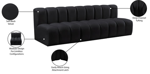 Briar Black 89.5 Velvet Upholstered Modular Sectional, 3-Piece