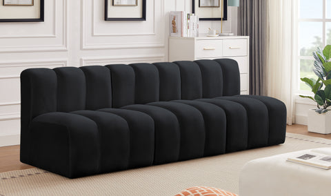 Briar Black 89.5 Velvet Upholstered Modular Sectional, 3-Piece