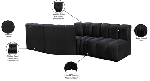 Briar Black 108 Velvet Upholstered Modular Sectional, 4-Piece