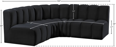 Briar Black 103 Velvet Upholstered Modular Sectional, 4-Piece