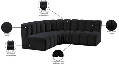 Briar Black 103 Velvet Upholstered Modular Sectional, 4-Piece
