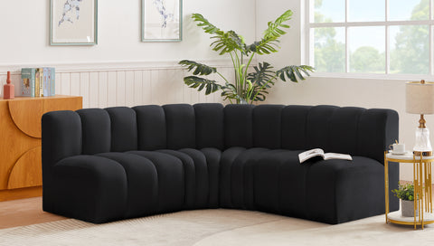 Briar Black 103 Velvet Upholstered Modular Sectional, 4-Piece