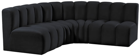 Briar Black 103 Velvet Upholstered Modular Sectional, 4-Piece