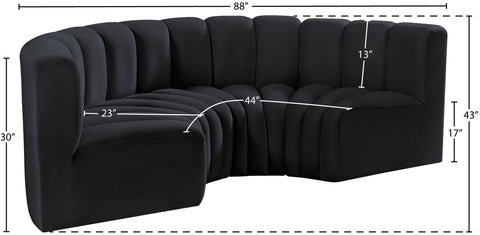 Briar Black 88 Velvet Upholstered Modular Sectional, 4-Piece