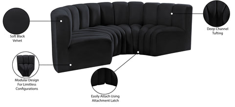 Briar Black 88 Velvet Upholstered Modular Sectional, 4-Piece