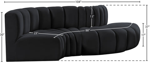 Briar Black 104 Velvet Upholstered Modular Sectional, 4-Piece