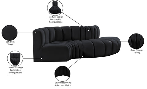 Briar Black 104 Velvet Upholstered Modular Sectional, 4-Piece