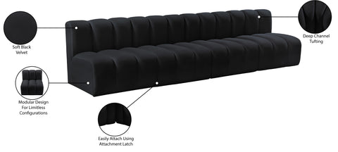 Briar Black 119 Velvet Upholstered Modular Sectional, 4-Piece