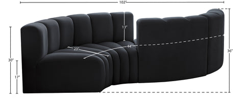 Briar Black 102 Velvet Upholstered Modular Sectional, 4-Piece