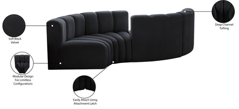 Briar Black 102 Velvet Upholstered Modular Sectional, 4-Piece