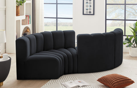 Briar Black 102 Velvet Upholstered Modular Sectional, 4-Piece