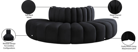 Briar Black 90 Velvet Upholstered Modular Sectional, 4-Piece