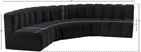 Briar Black 133 Velvet Upholstered Modular Sectional, 5-Piece