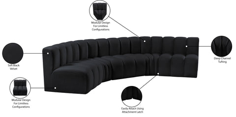 Briar Black 133 Velvet Upholstered Modular Sectional, 5-Piece