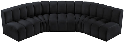 Briar Black 133 Velvet Upholstered Modular Sectional, 5-Piece