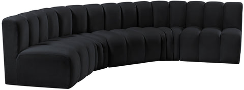 Briar Black 133 Velvet Upholstered Modular Sectional, 5-Piece
