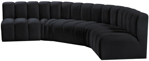 Briar Black 133 Velvet Upholstered Modular Sectional, 5-Piece